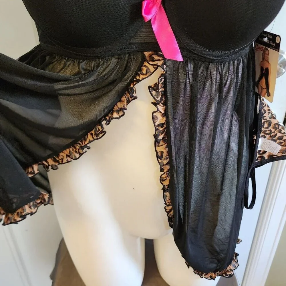 NEW Spree‎ Intimates Women's Lingerie Babydoll Open Top Woth Matching Thong Sz L
